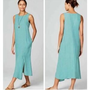 PureJill Teal Sleeveless Asymmetrical Hem Linen Viscose Mid Dress, XL